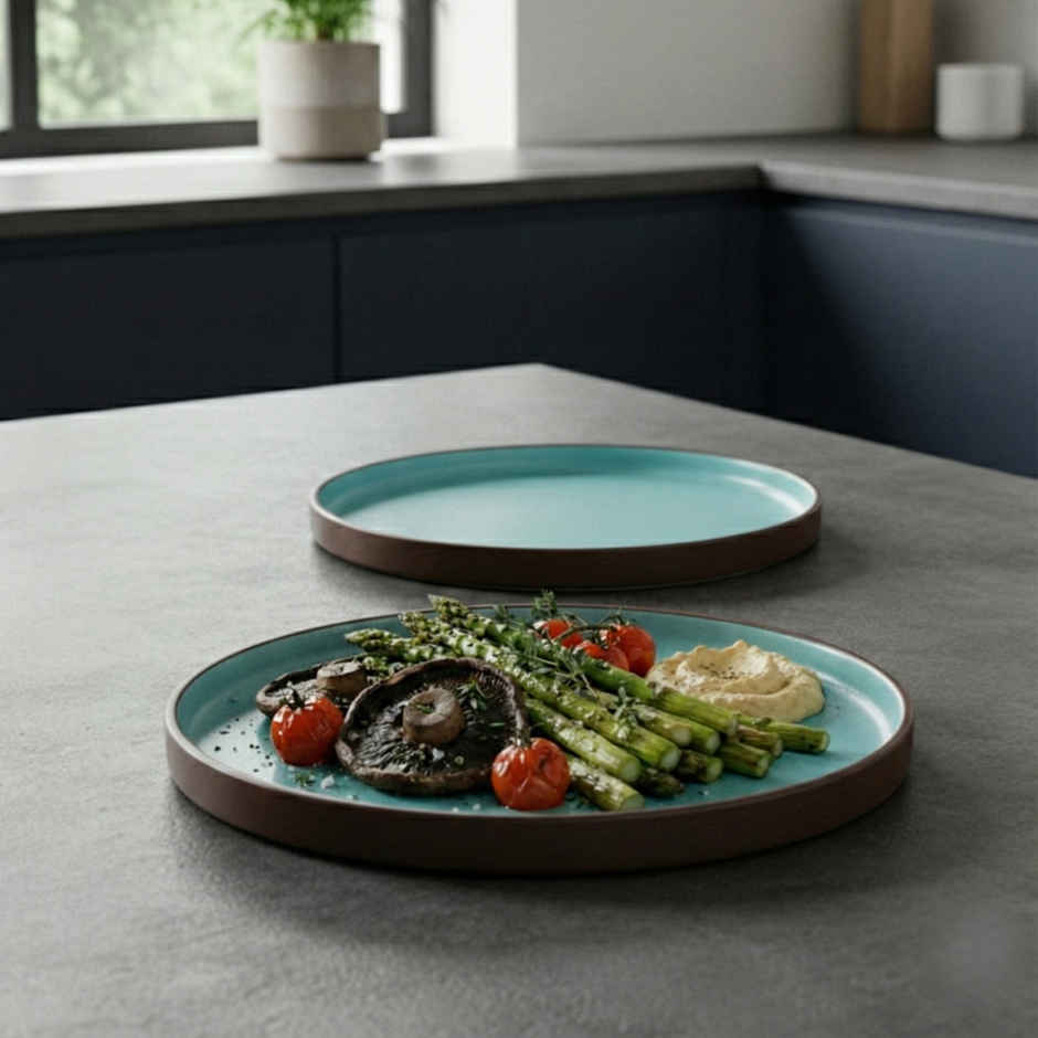 BlackCarrot Snack Plate Set | Animal Bone Ash Free Stoneware | Brown and Blue