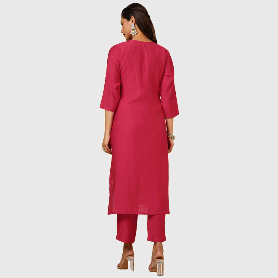 Soch Women's Red Viscose Blend Embellished Kurta Set With Cutdana | L