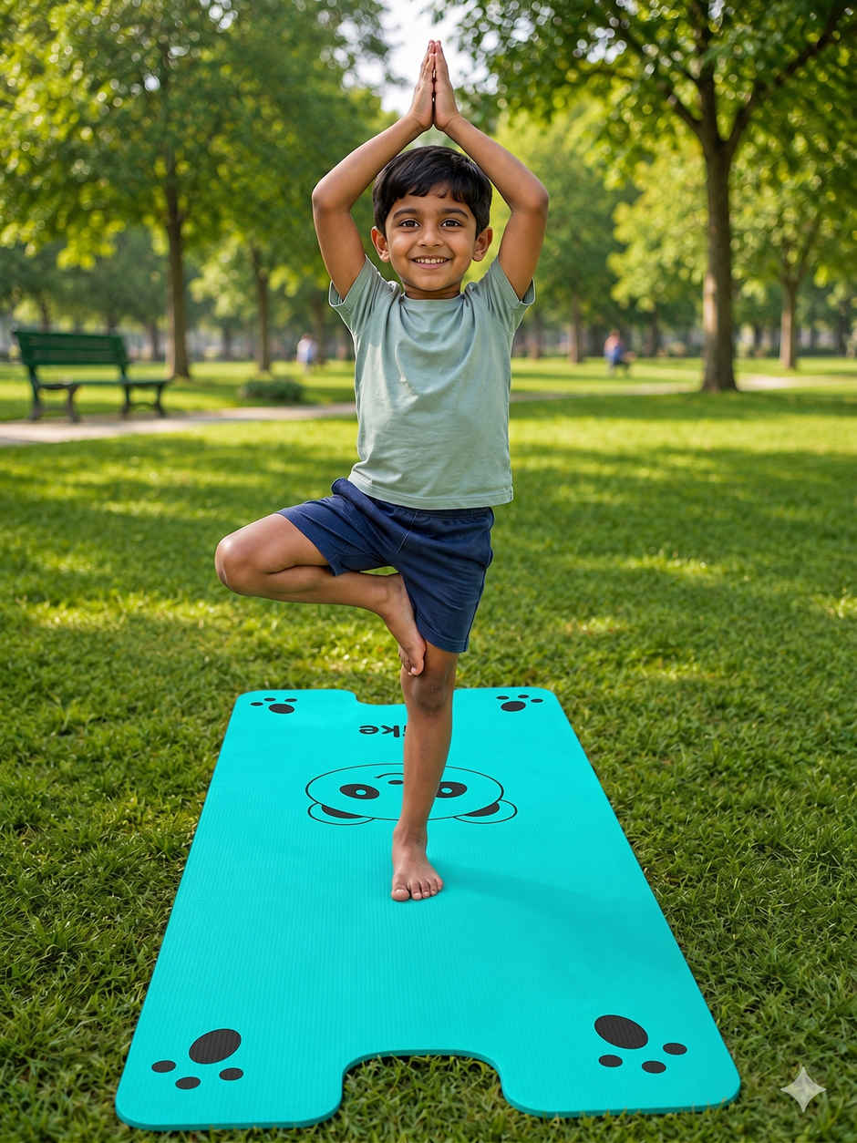 Zike Kids 4mm Yoga Mat Teddy n Paws, Aqua, EVA material, 5x2 ft
