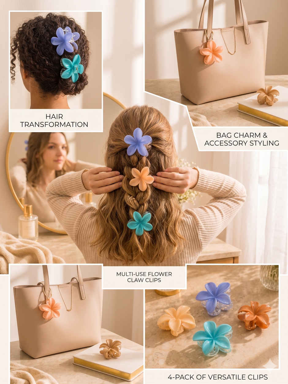 Perpetual Mart Colorful Flower Hair Clutcher Set