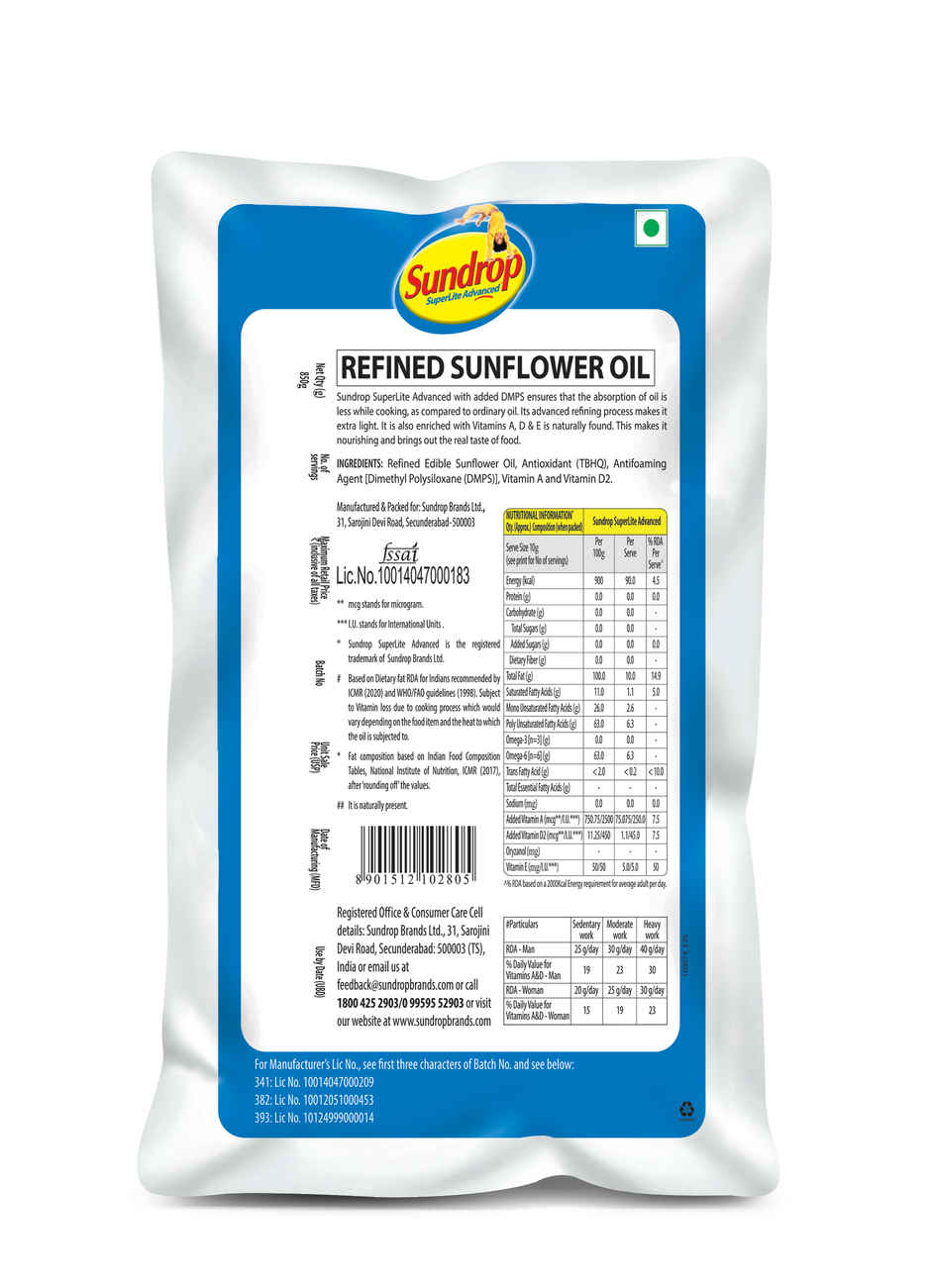 Sundrop Super Lite Advanced - Sunflower Oil | Pouch