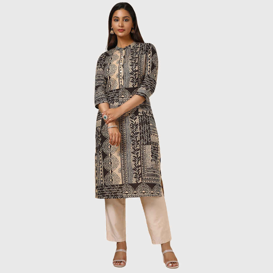 Soch Women's Black Cotton Blend Abstract Print Kurta | S