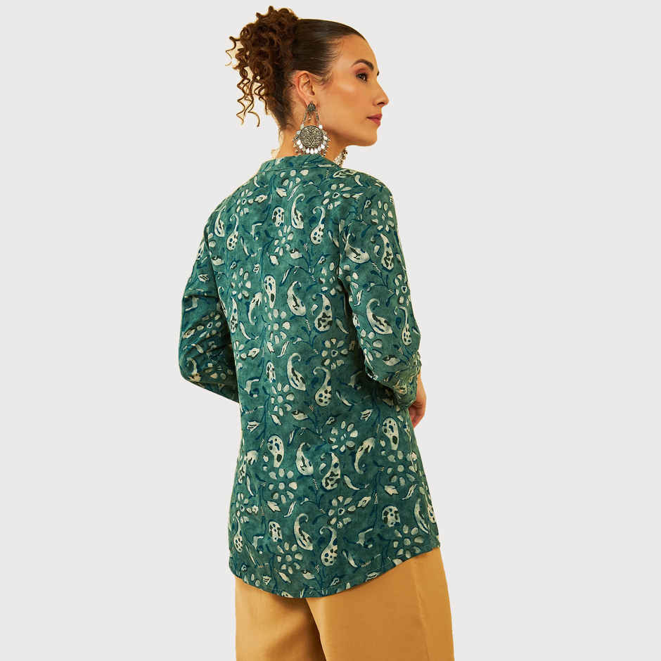 Soch Women's Green Rayon Paisley Print Tunic S