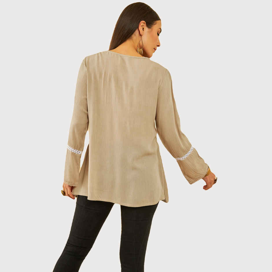 Soch Women's Beige Crepe Embroidered Tunic With Thread Work S