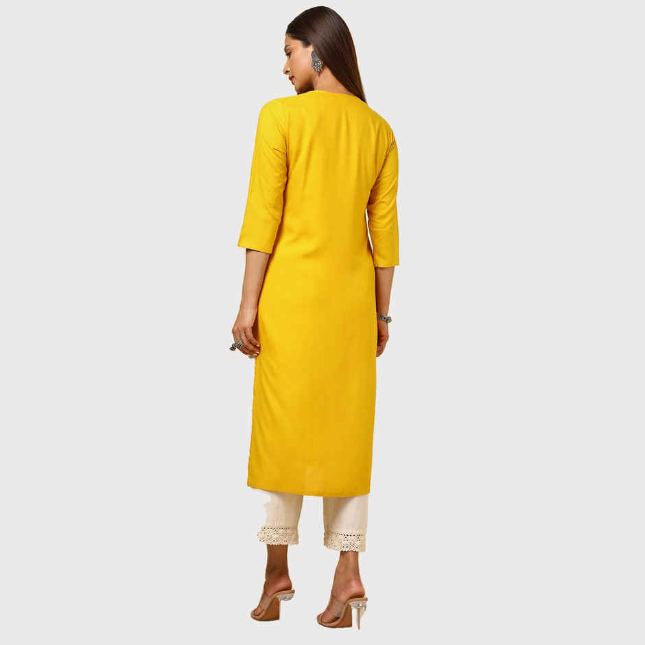 Soch Women's Mustard Rayon Embroidered Kurta With Sequins | M