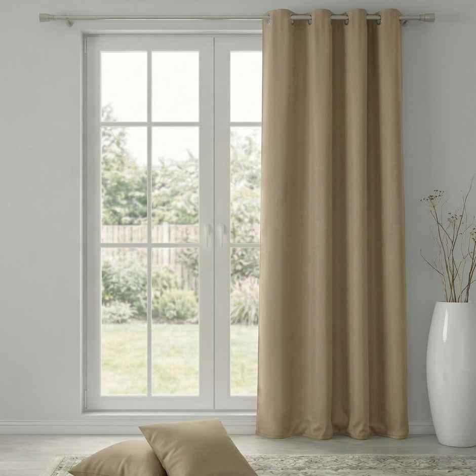 Home Sizzler Insulated Sheild Blackout Grommet Polyester Curtain 7 Feet Beige