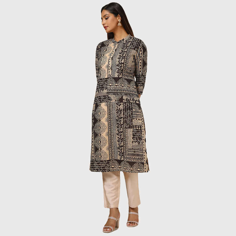 Soch Women's Black Cotton Blend Abstract Print Kurta | S