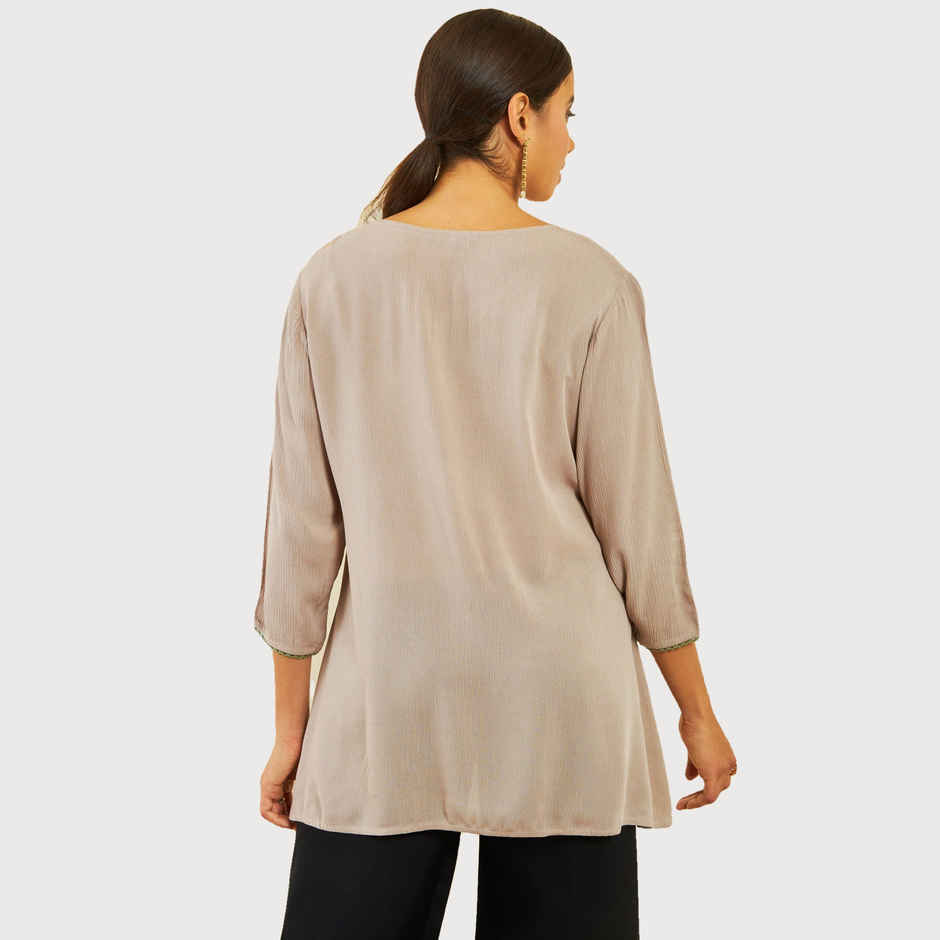 Soch Women's Beige Crepe Embroidered Tunic With Thread Work M