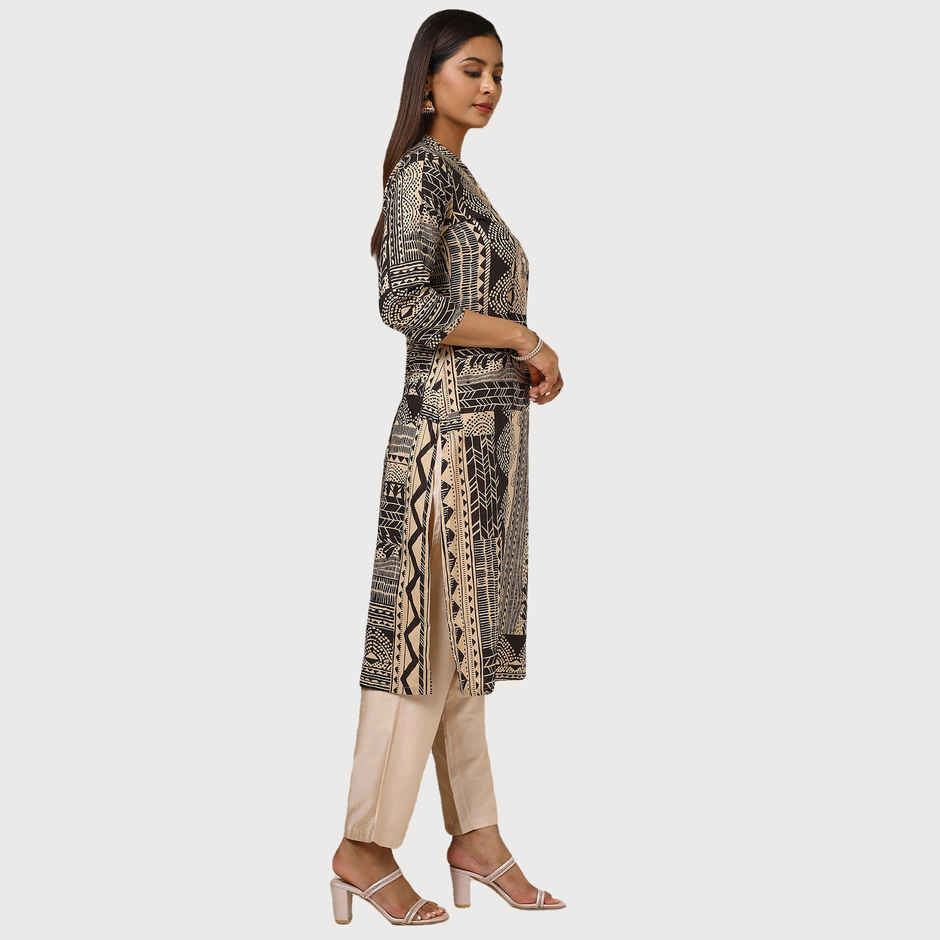 Soch Women's Black Cotton Blend Abstract Print Kurta | S