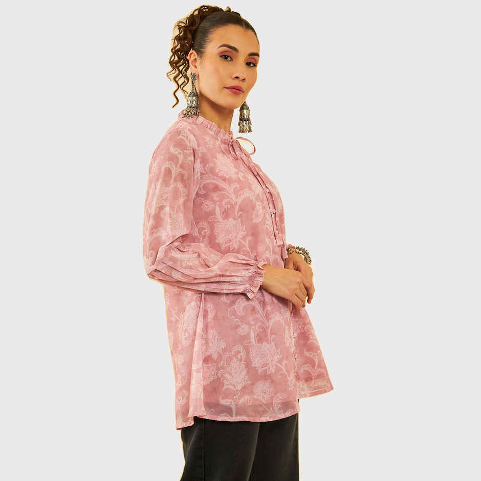 Soch Women's Peach Georgette Floral Print Tunic L