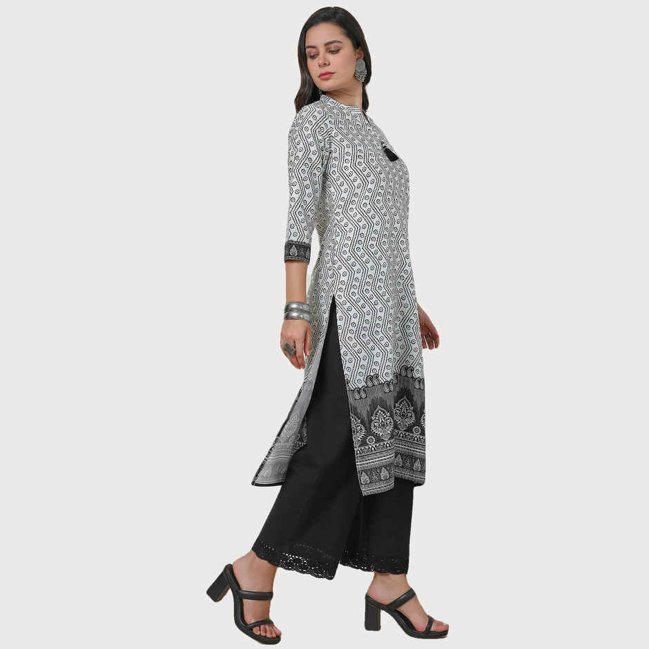 Soch Women's Off White Bandhani Print Kurta With Tassels | M