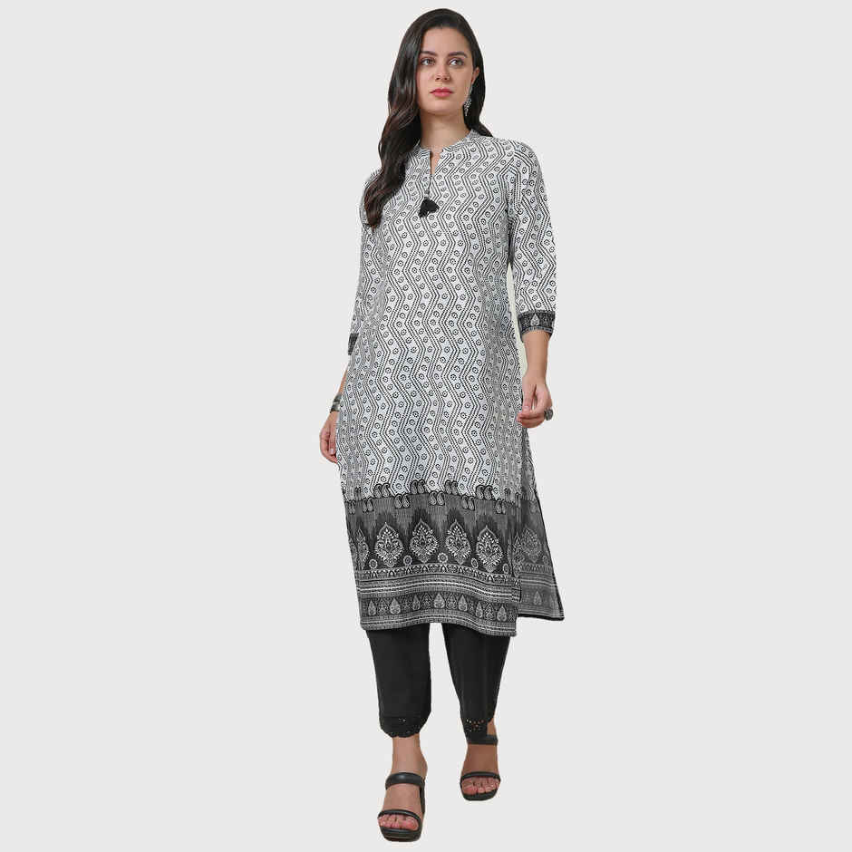Soch Women's Off White Bandhani Print Kurta With Tassels | M