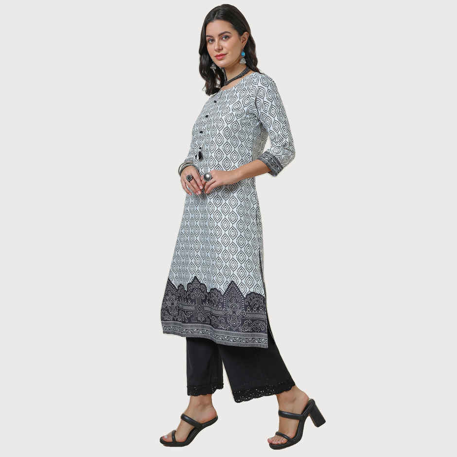 Soch Women's Bandhani Print Kurta With Tassels | Off White | M