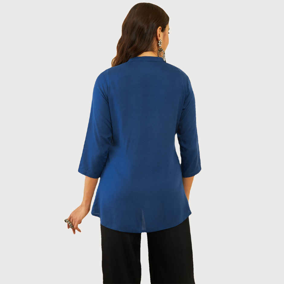 Soch Women's Teal Rayon Embroidered Tunic With Thread Work XL