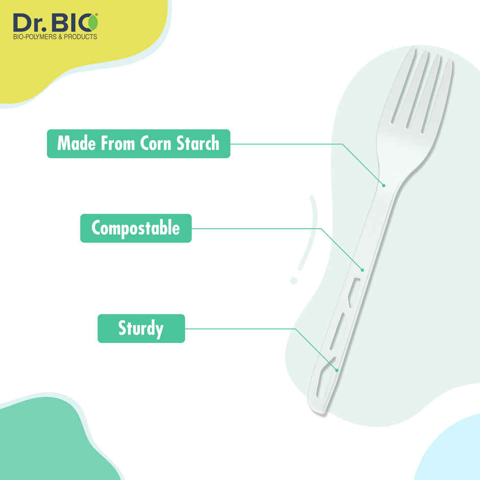 Dr. Bio Resuable Fork | 25 Pcs | Disposable | Biodegradable | Compostable | Made of Corn Starch