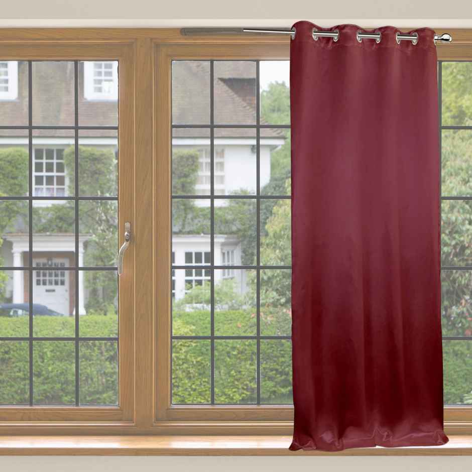 Lushomes Satin Curtain - Burgundy | 7.5 ft | 8 Metal SS Eyelets | 4.5 x 7.5 ft