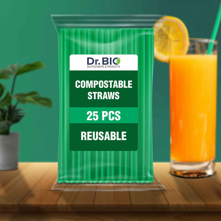 Dr. Bio Resuable Straw | 25 Pcs | Green Colour | Disposable | Biodegradable | Compostable