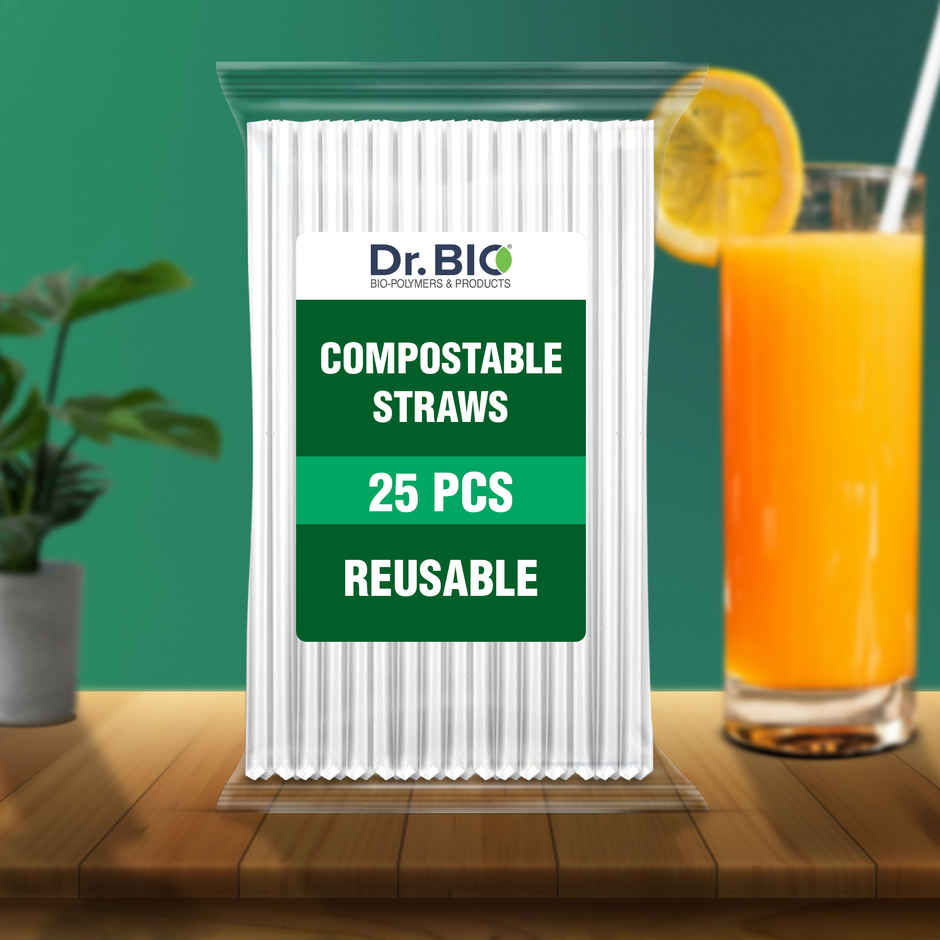 Dr. Bio Resuable Straw | 25 Pcs | White Colour | Disposable | Biodegradable | Compostable