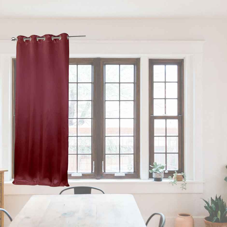 Lushomes Satin Curtain - Burgundy | 7.5 ft | 8 Metal SS Eyelets | 4.5 x 7.5 ft