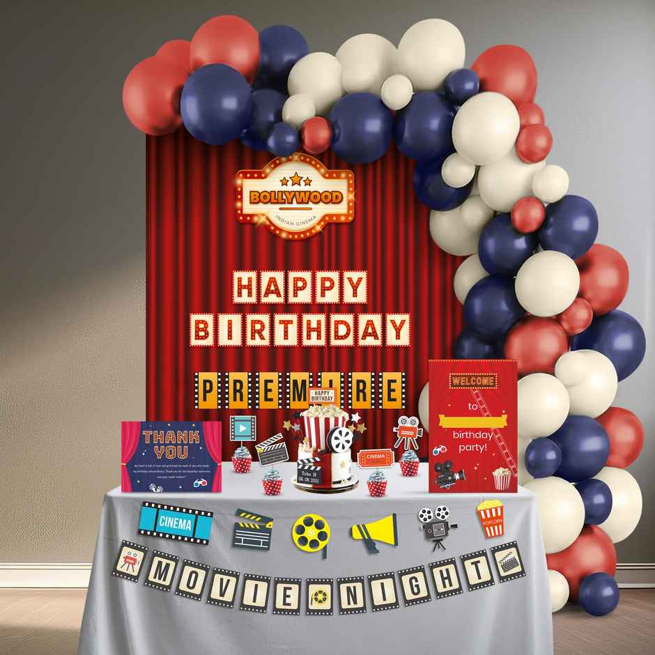 Just Party Bollywood Theme Birthday Decoration Kit With Backdrop | Balloons | Banner - Pack Of 100