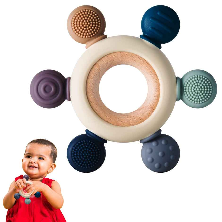 Kidology Silicone & Wood Ring Teether | Multicolour