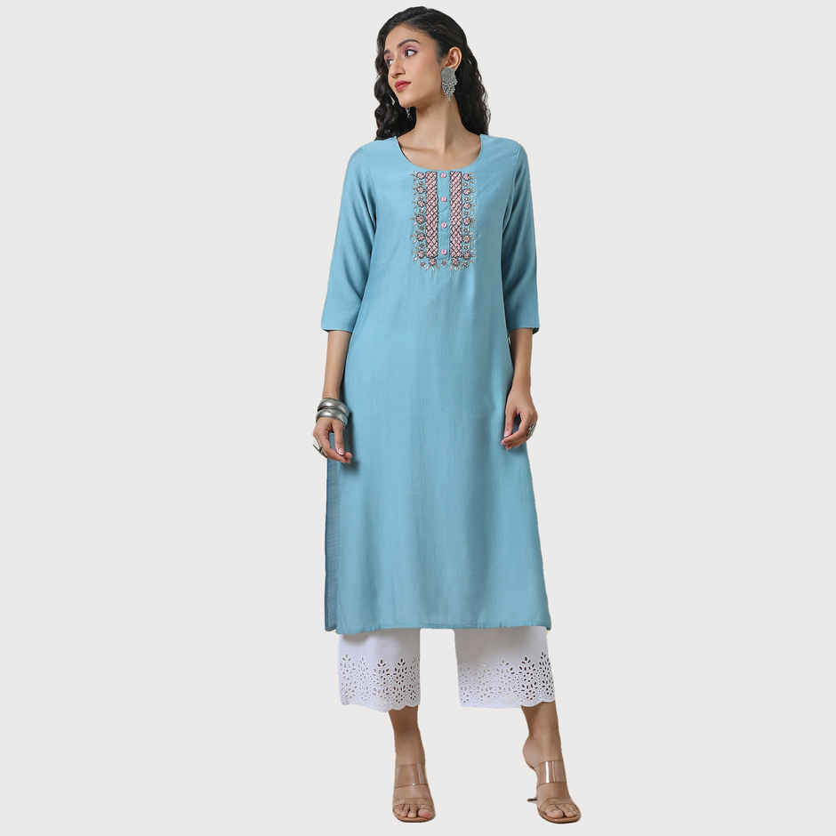 Soch Women's Powder Blue Viscose Blend Kurta with Cutdana | L