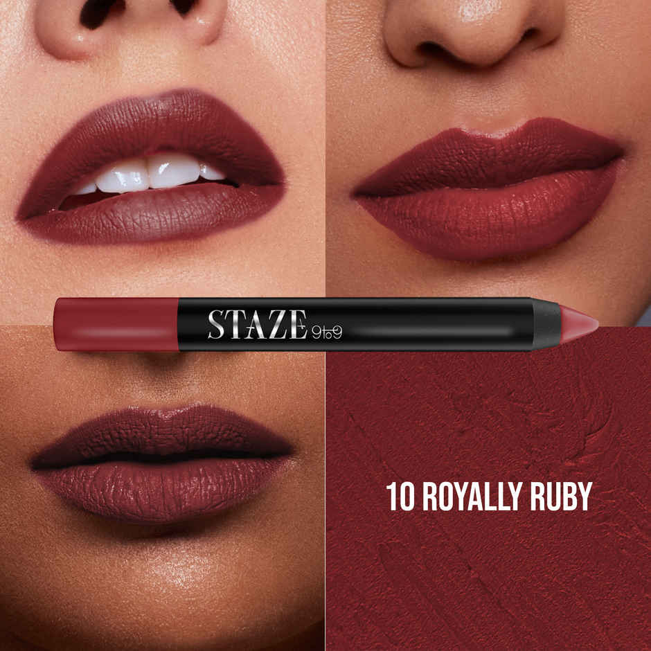 Staze Pout On Matte Tranfer-proof Lip Crayon | 10 Royally Ruby | 3.5 g