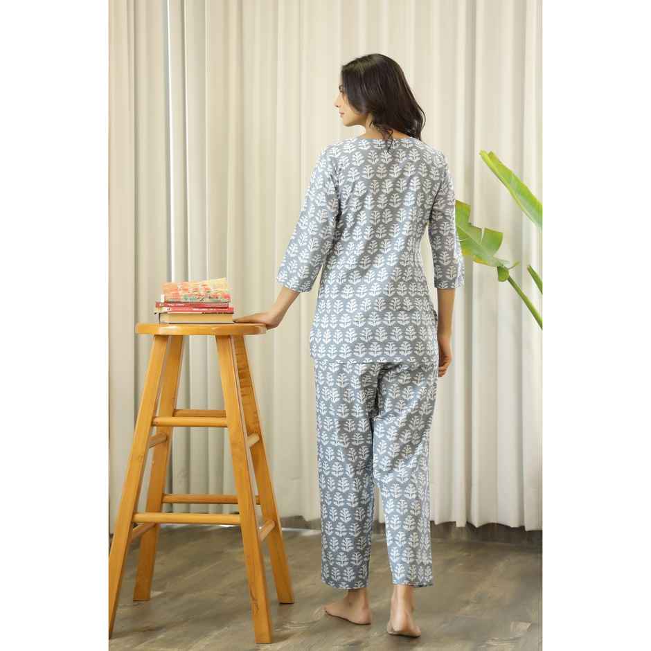 Sanskrutihomes Women's Printed Night Suit | Grey - L