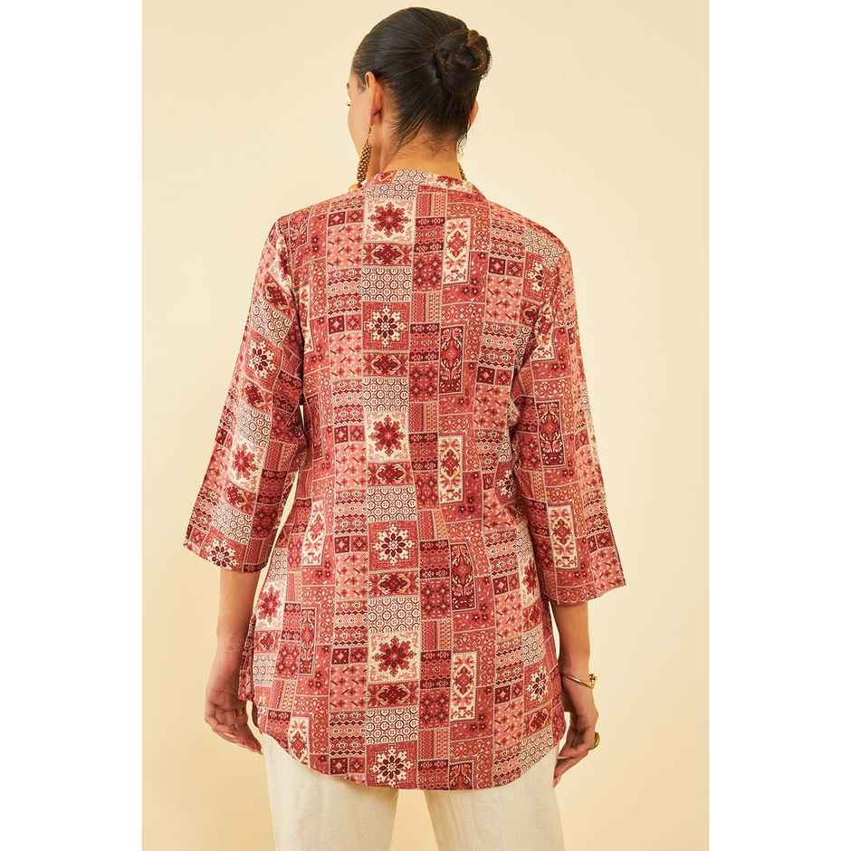 Soch Women's Brown Rayon Foil Print Tunic XL