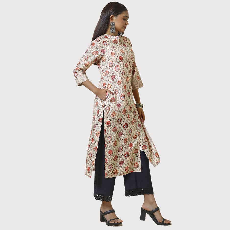 Soch Women's Beige Floral Print Kurta | M