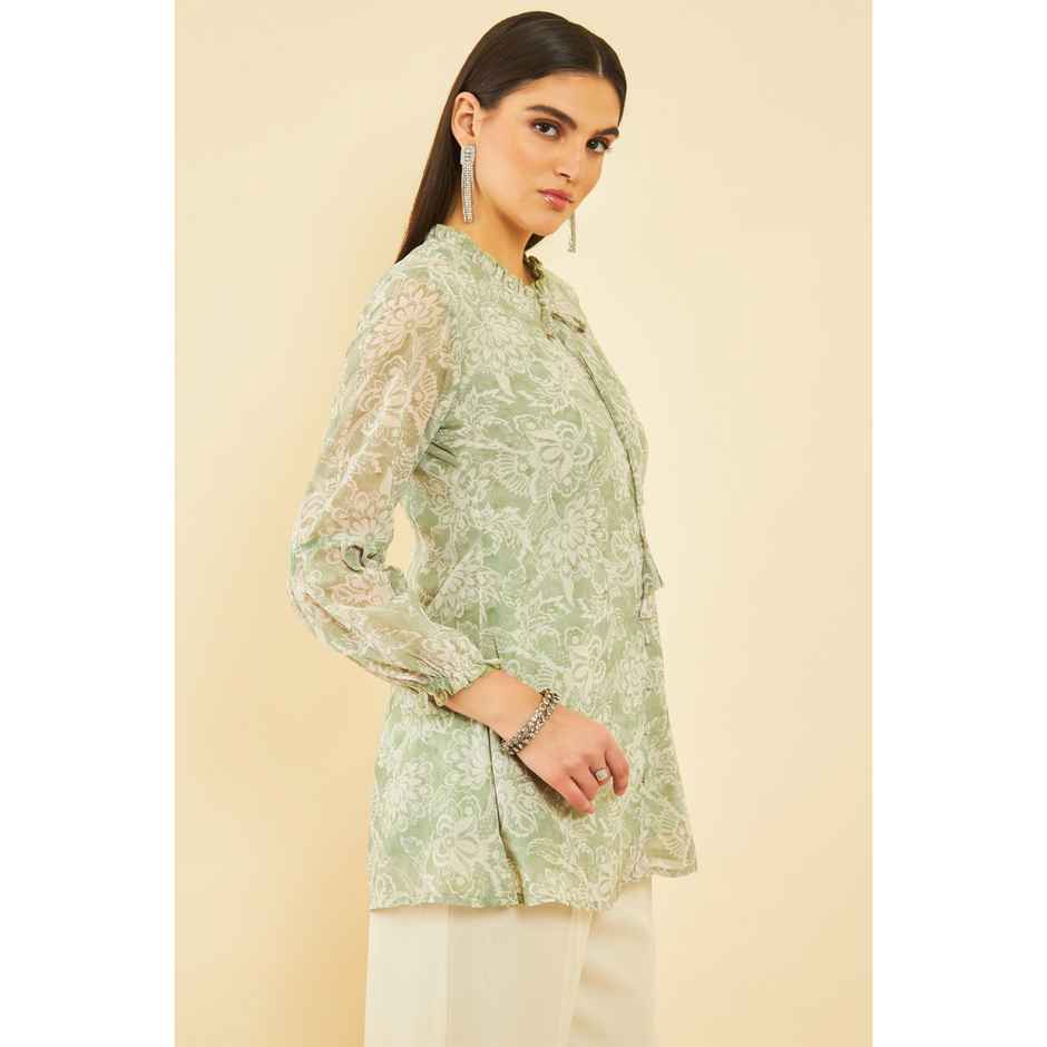 Soch Women's Sap Green Georgette Blend Floral Print Tunic 2XL