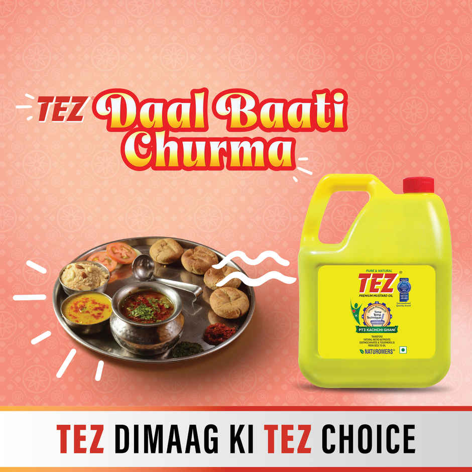 Tez Mustard Oil  Pure & Natural PT3 Kachchi Ghani Sarson Ka Tel 5L Jar