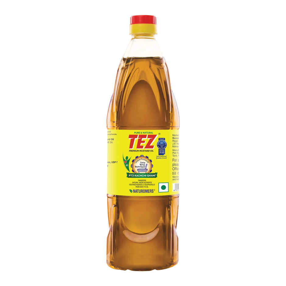 Tez Mustard Oil  Pure & Natural PT3 Kachchi Ghani Sarson Ka Tel 500ml Bottle
