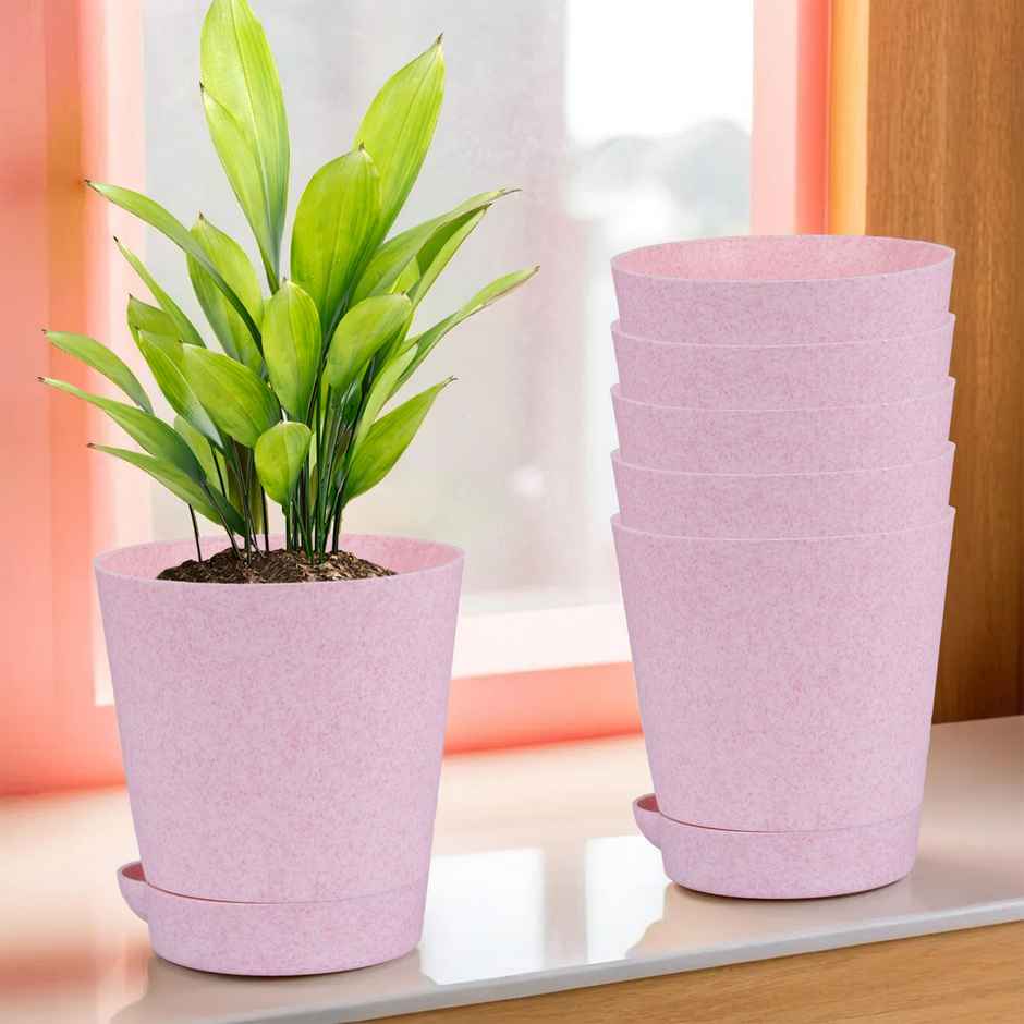Kuber Self-Watering Flower Pots | Marble Design 4 Inch | Pink