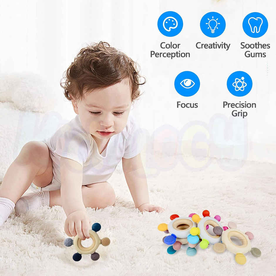 Kidology Silicone & Wood Ring Teether | Multicolour