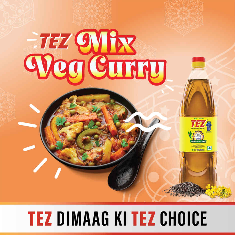 Tez Mustard Oil  Pure & Natural PT3 Kachchi Ghani Sarson Ka Tel 1L Bottle