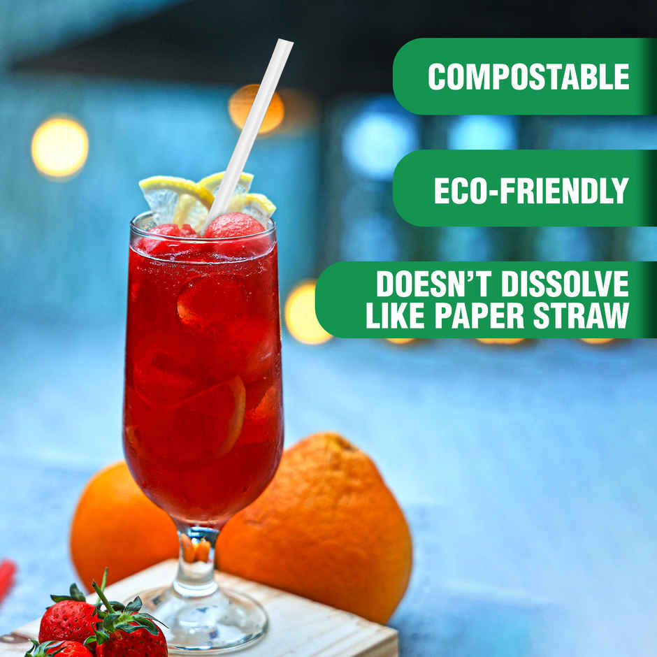 Dr. Bio Resuable Straw | 25 Pcs | White Colour | Disposable | Biodegradable | Compostable