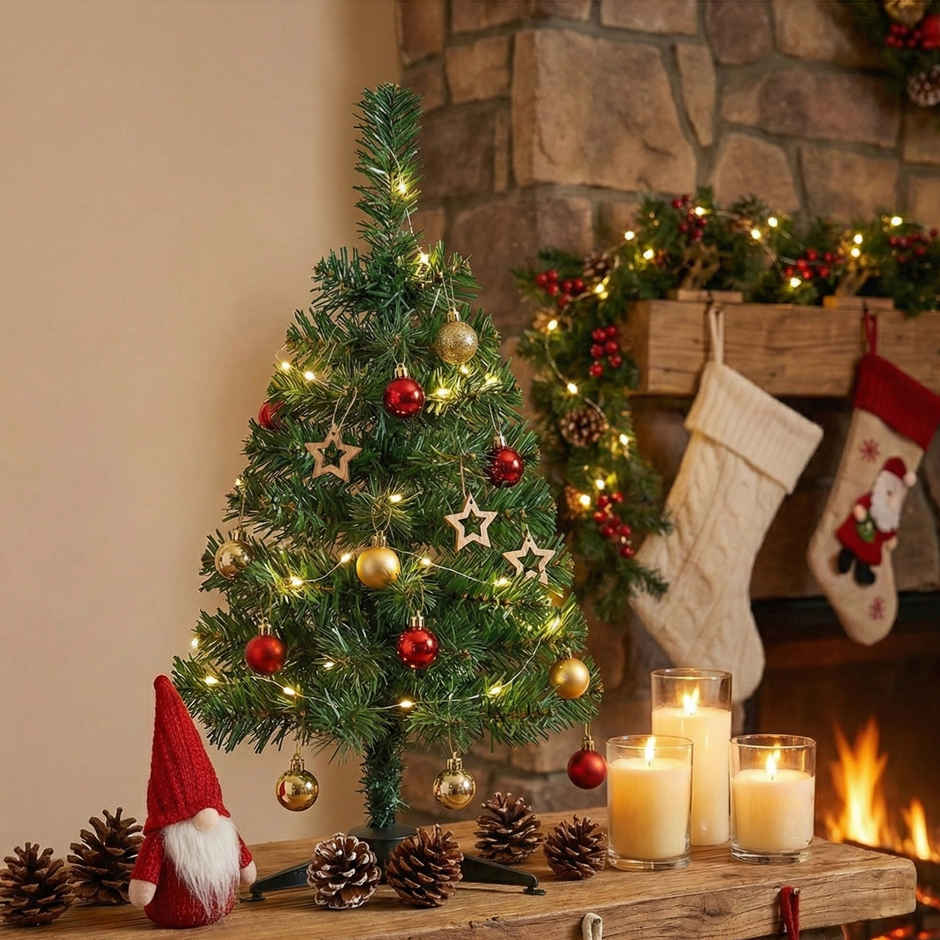 Artificial Christmas Tree | 3 Feet | Green | Solid Legs | Party Propz