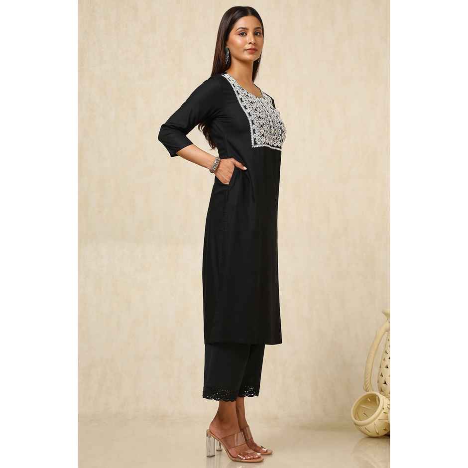 Soch Women's Black Rayon Embroidered Kurta With Sequins | M