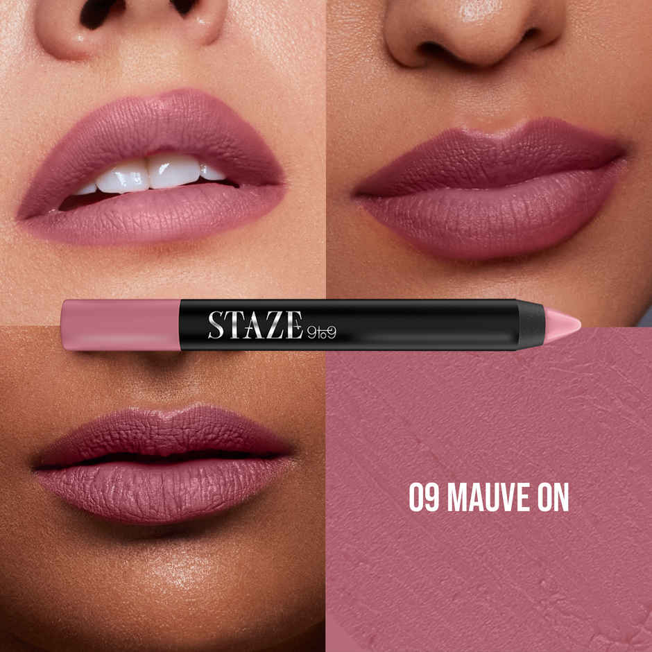 Staze 9to9 Pout On Matte + Smudgeproof Lip Crayon |  Matte Finish | 12-Hour Stay | 09 Mauve On