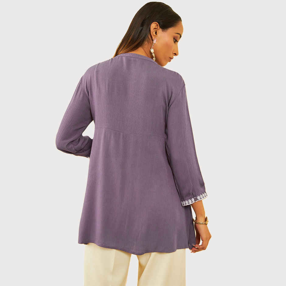 Soch Women's Purple Crepe Embroidered Tunic With Thread Work XS