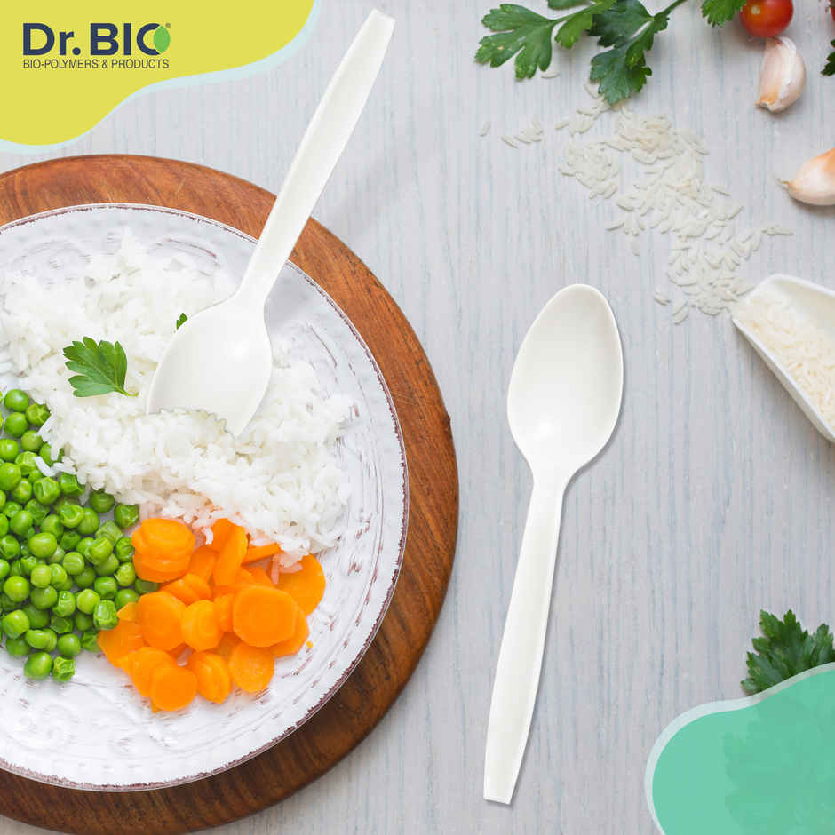 Dr. Bio Resuable Spoon | 12 Pcs | Disposable | Biodegradable | Compostable | Made of Corn Starch