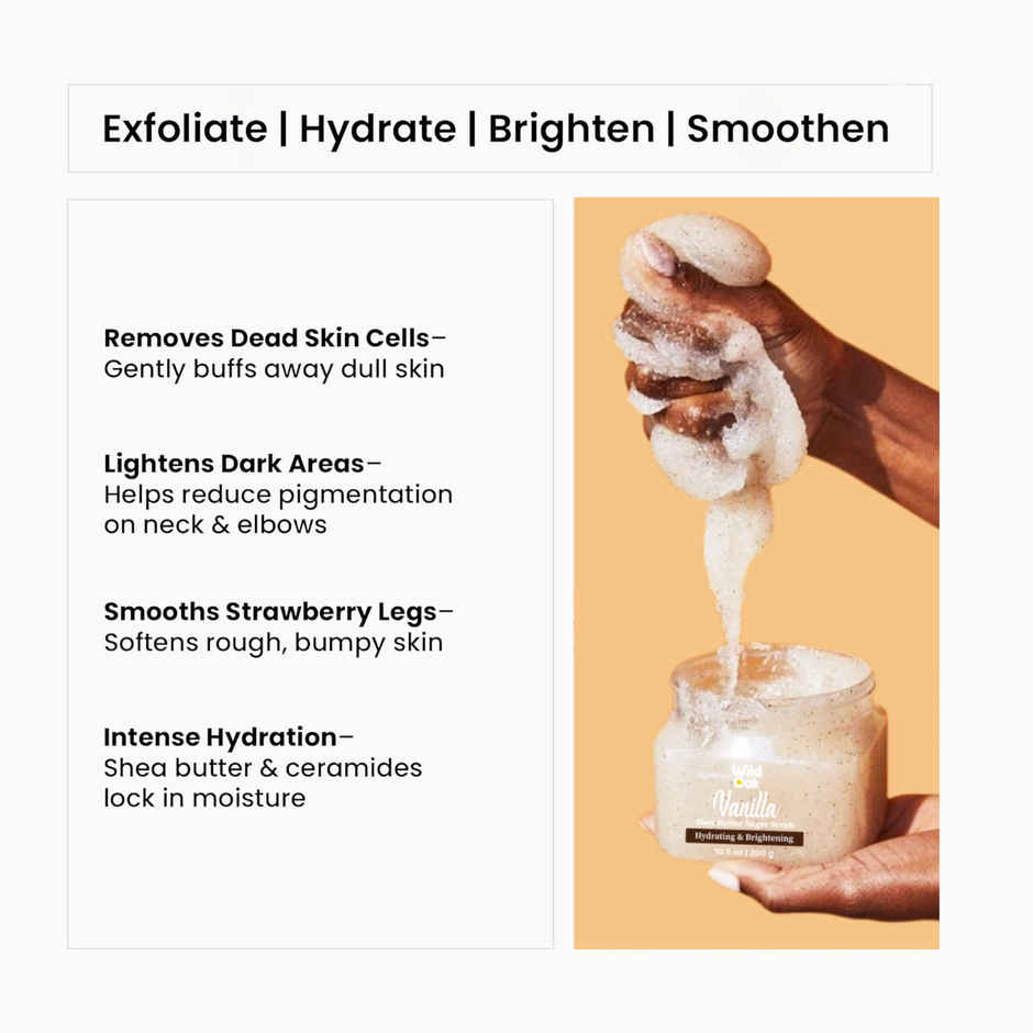 Wild Oak Vanilla Sugar Body Scrub Ultra Hydrating & Moisturising Tan Removal & Strawberry Skin