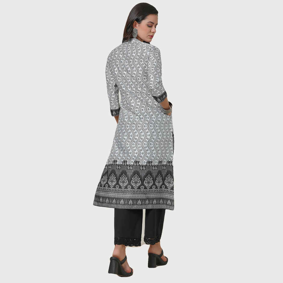 Soch Women's Off White Bandhani Print Kurta With Tassels | M