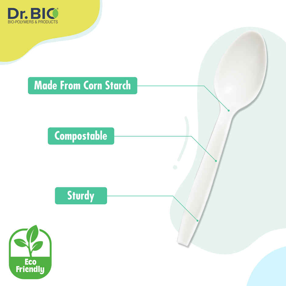 Dr. Bio Resuable Spoon | 50 Pcs | Disposable | Biodegradable | Compostable | Made of Corn Starch