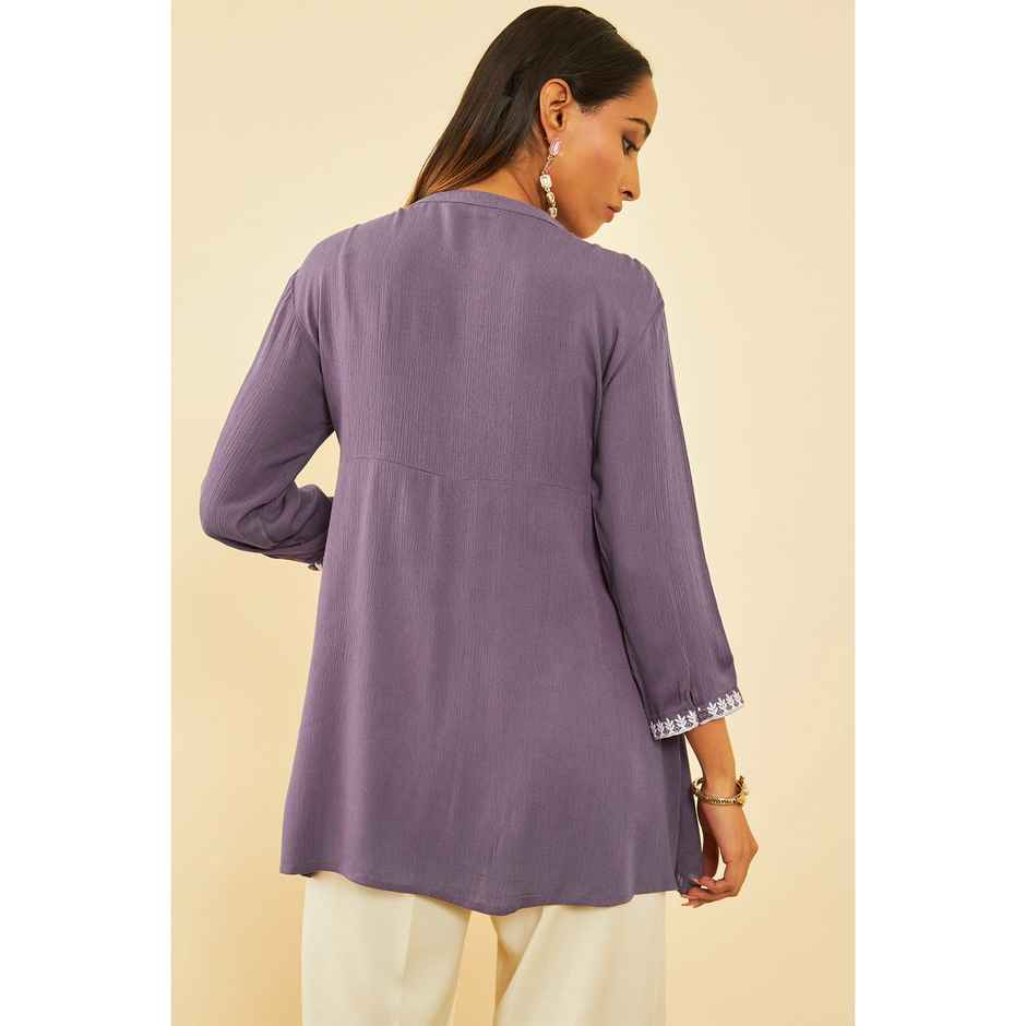 Soch Women's Purple Crepe Embroidered Tunic With Thread Work S