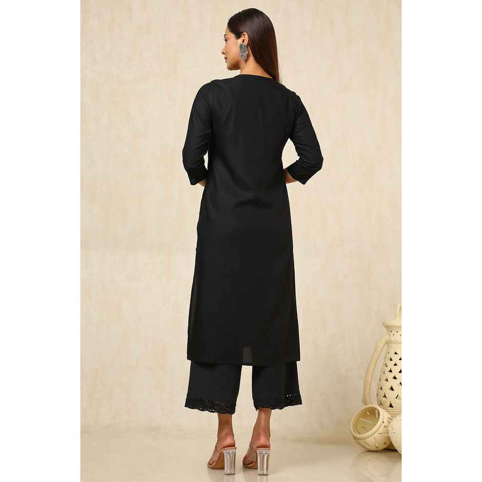 Soch Women's Black Rayon Embroidered Kurta With Sequins | M