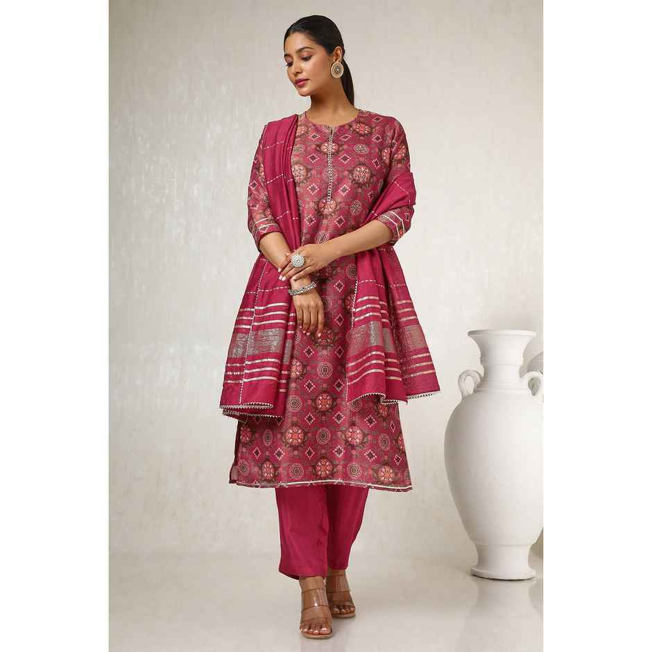 Soch Women's Rust Tissue Floral Print Suit Set With Gotta Patti M