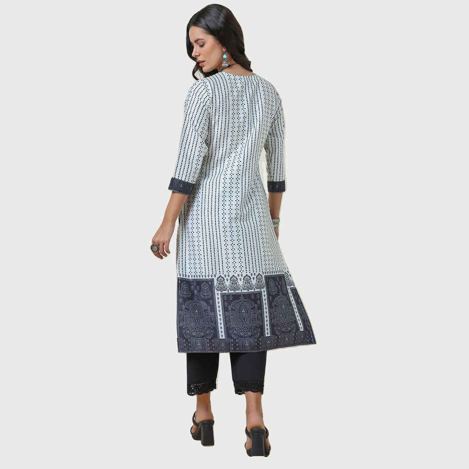 Soch Women's Off White Bandhani Print Kurta With Tassels - M