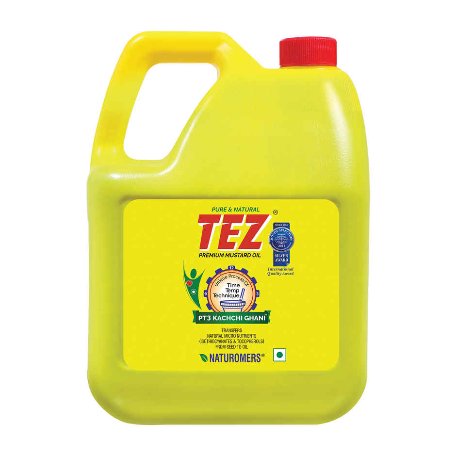 Tez Mustard Oil  Pure & Natural PT3 Kachchi Ghani Sarson Ka Tel 5L Jar